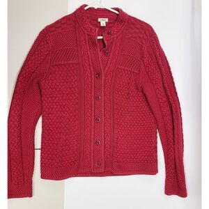 L.L. Bean Red Fisherman's 100% Cotton Cable knit Sweater Red Medium Women's